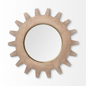 17" Round Brown Wood Frame with Brass Metal Lining Wall Mirror