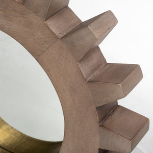 17" Round Brown Wood Frame with Brass Metal Lining Wall Mirror