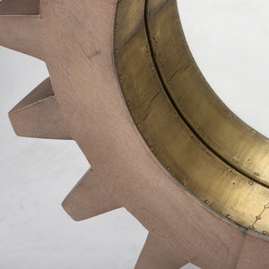17" Round Brown Wood Frame with Brass Metal Lining Wall Mirror
