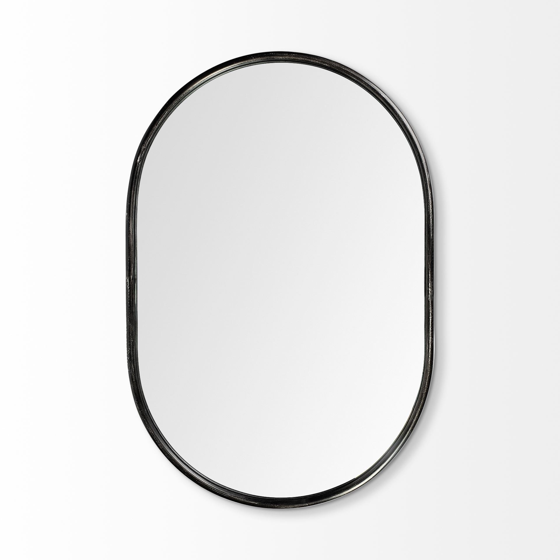 Oval Black Metal Frame Wall Mirror
