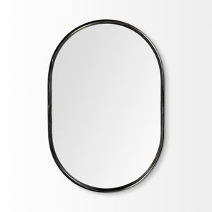 Oval Black Metal Frame Wall Mirror