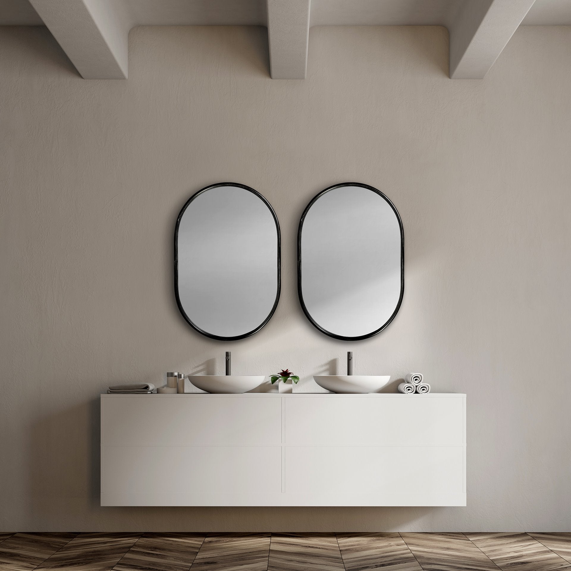 Oval Black Metal Frame Wall Mirror