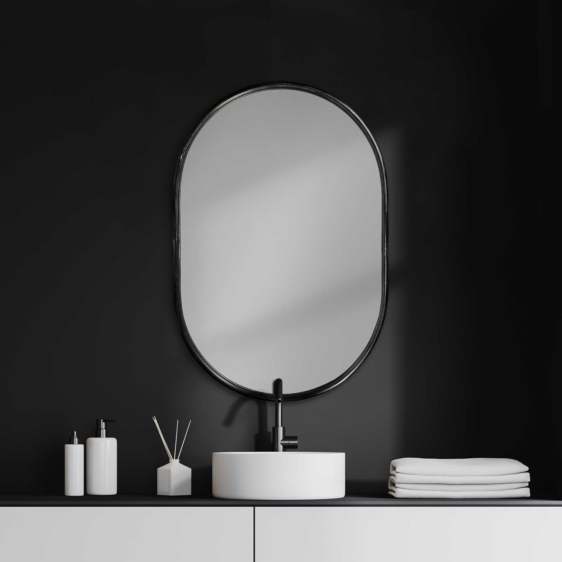 Oval Black Metal Frame Wall Mirror