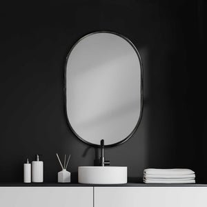 Oval Black Metal Frame Wall Mirror