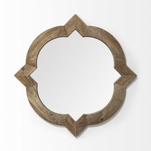 23" Round-Square Brown Wood Frame Wall Mirror