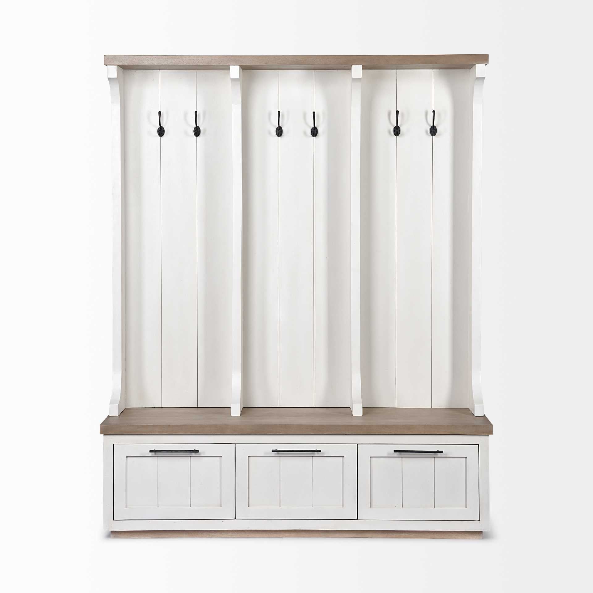 White and Medium Brown Wood Hall Tree w/ Storage