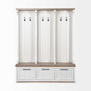 White and Medium Brown Wood Hall Tree w/ Storage