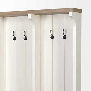 White and Medium Brown Wood Hall Tree w/ Storage