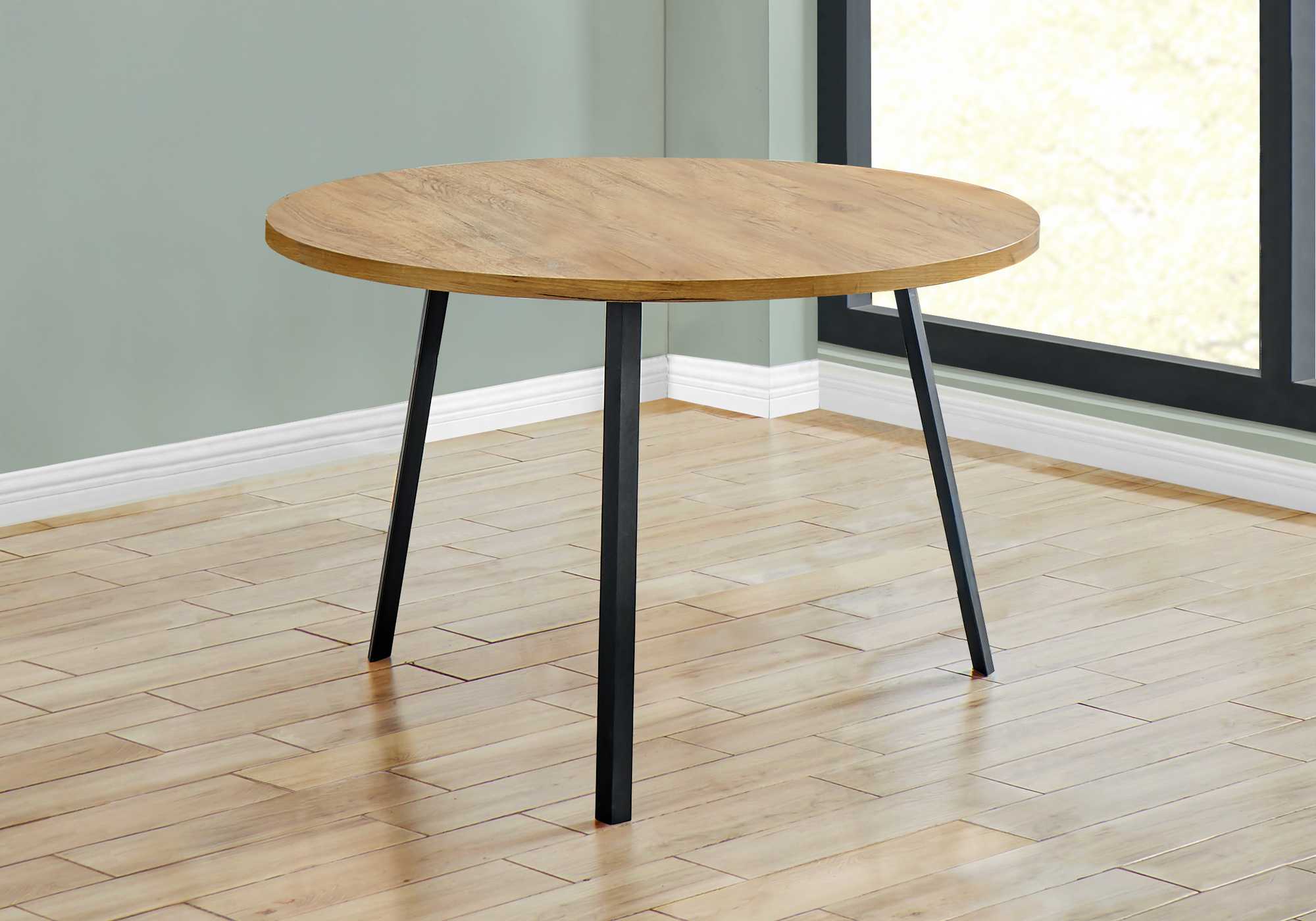 48" Round Dining Room Table with Golden Pine and Black Metal