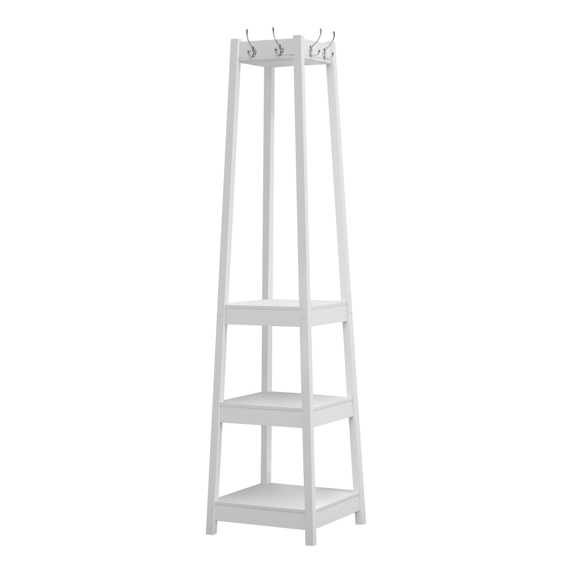 72" White Corner Coat Rack with 3 Shelves