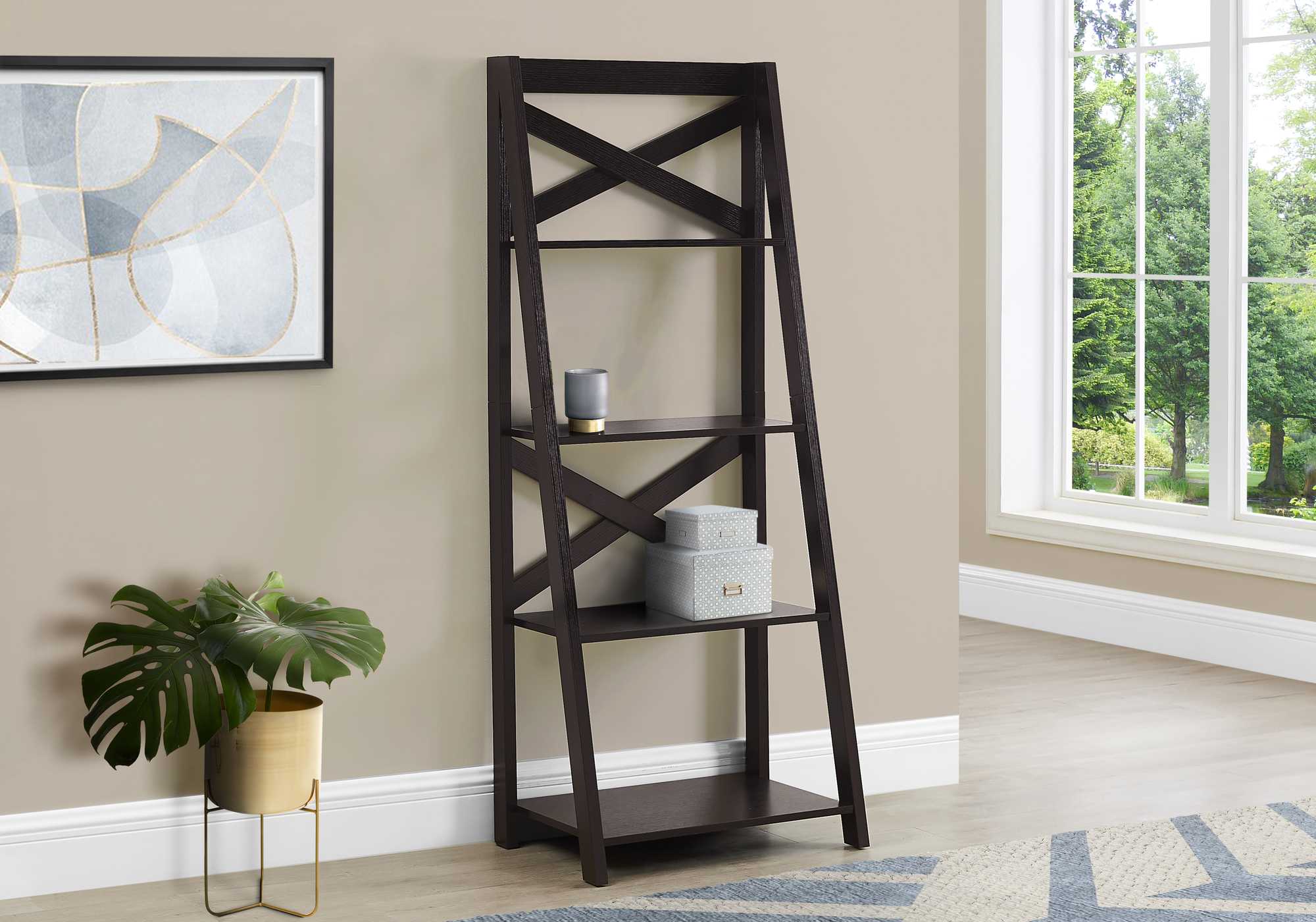 60" Bookcase Espresso Ladder with 4 Shelves