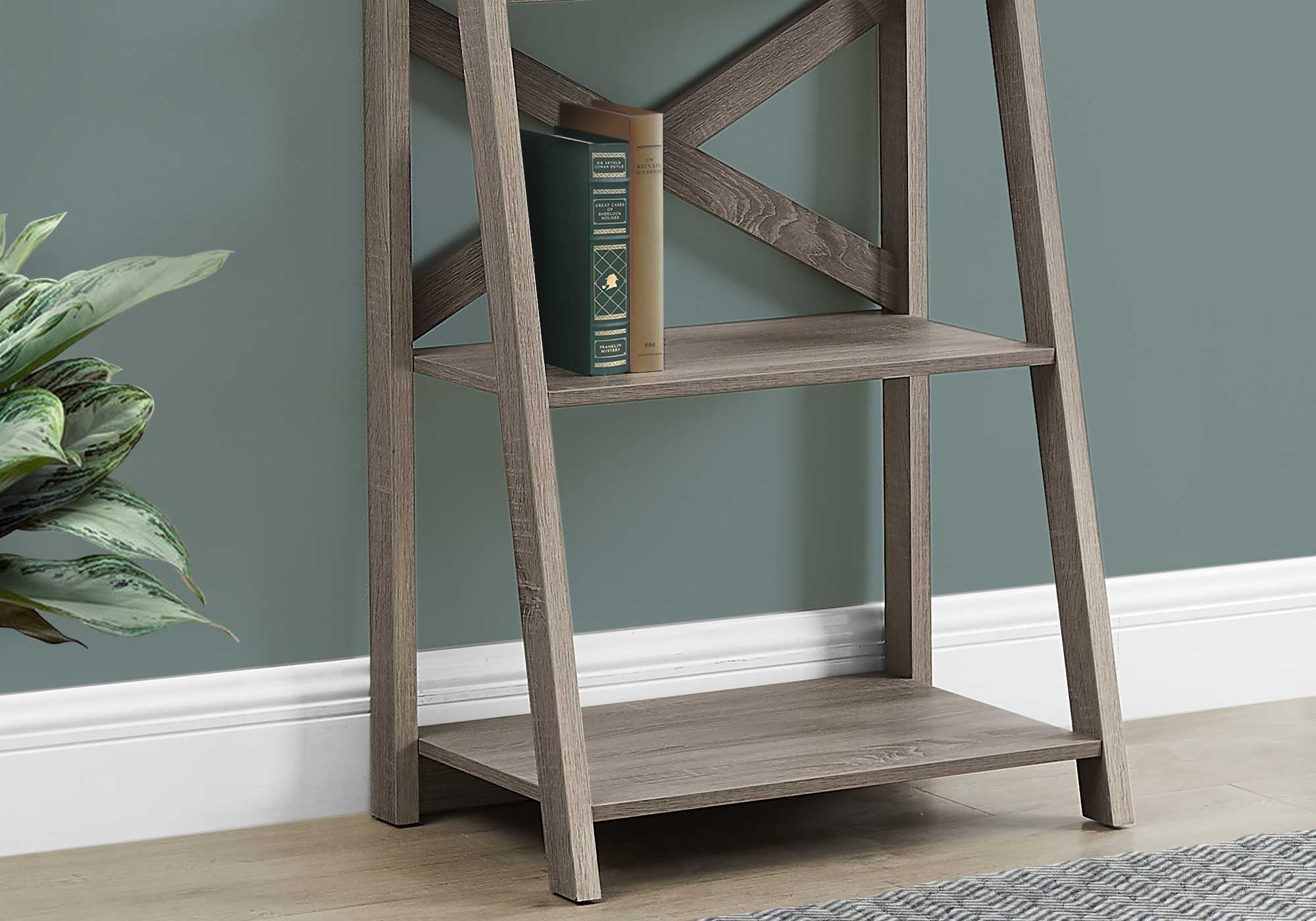 60" Bookcase Dark Taupe Ladder with 4 Shelves