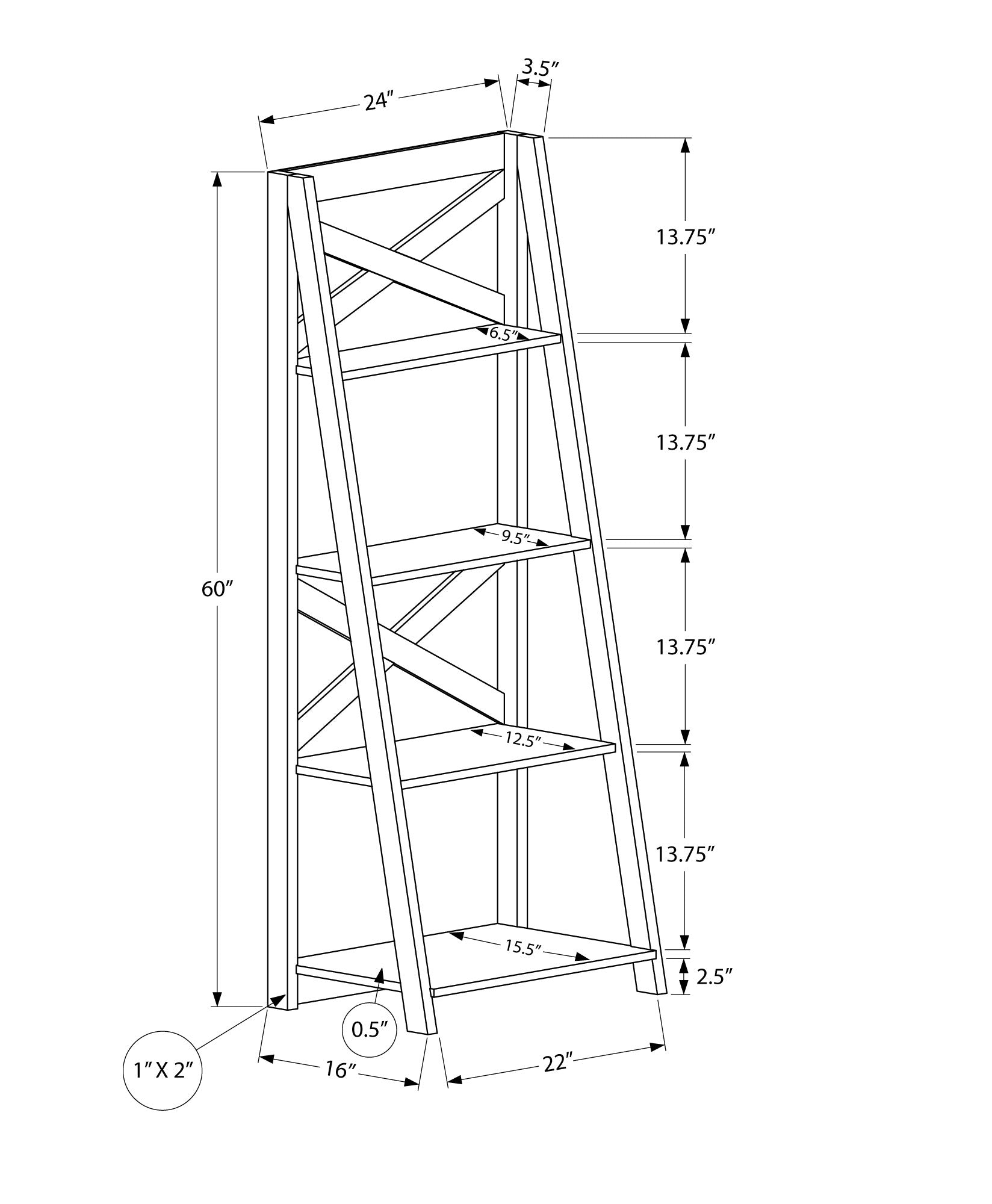 60" Bookcase White Ladder with 4 Shelves