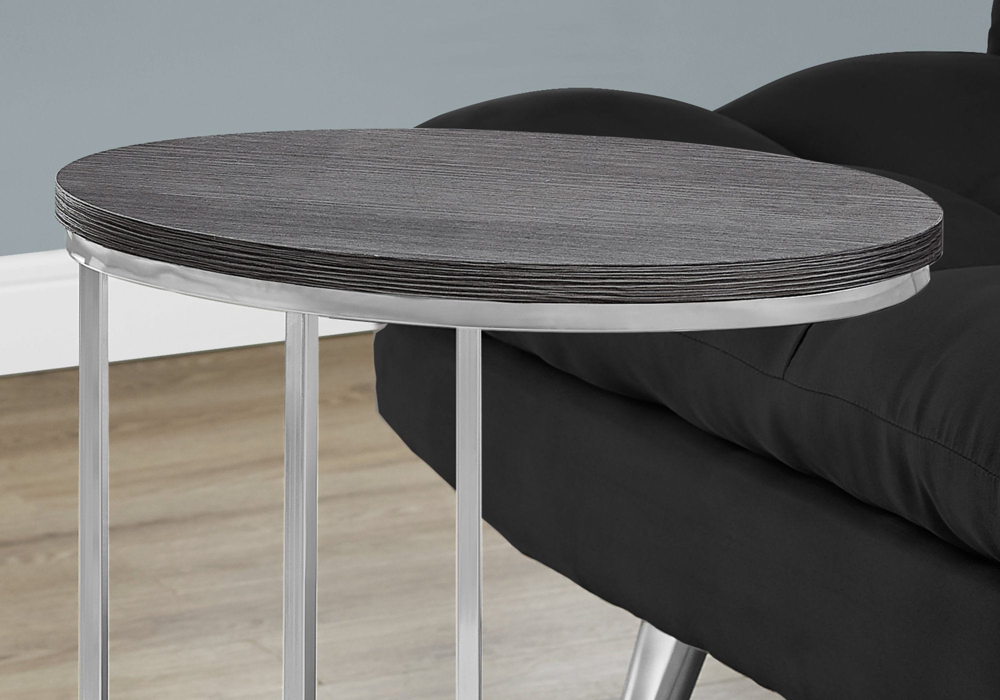 Oval Grey with Chrome Metal Accent Table