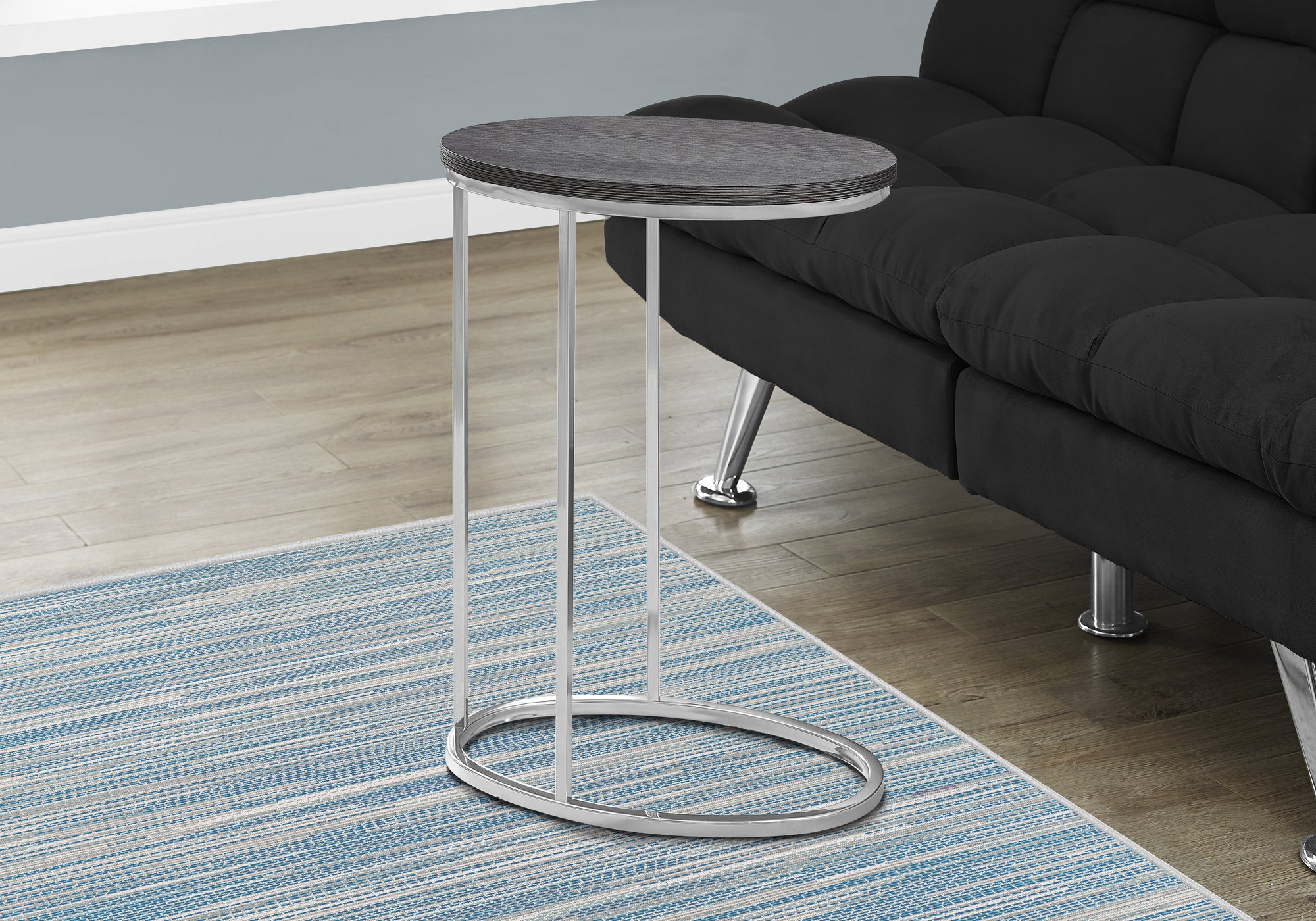 Oval Grey with Chrome Metal Accent Table