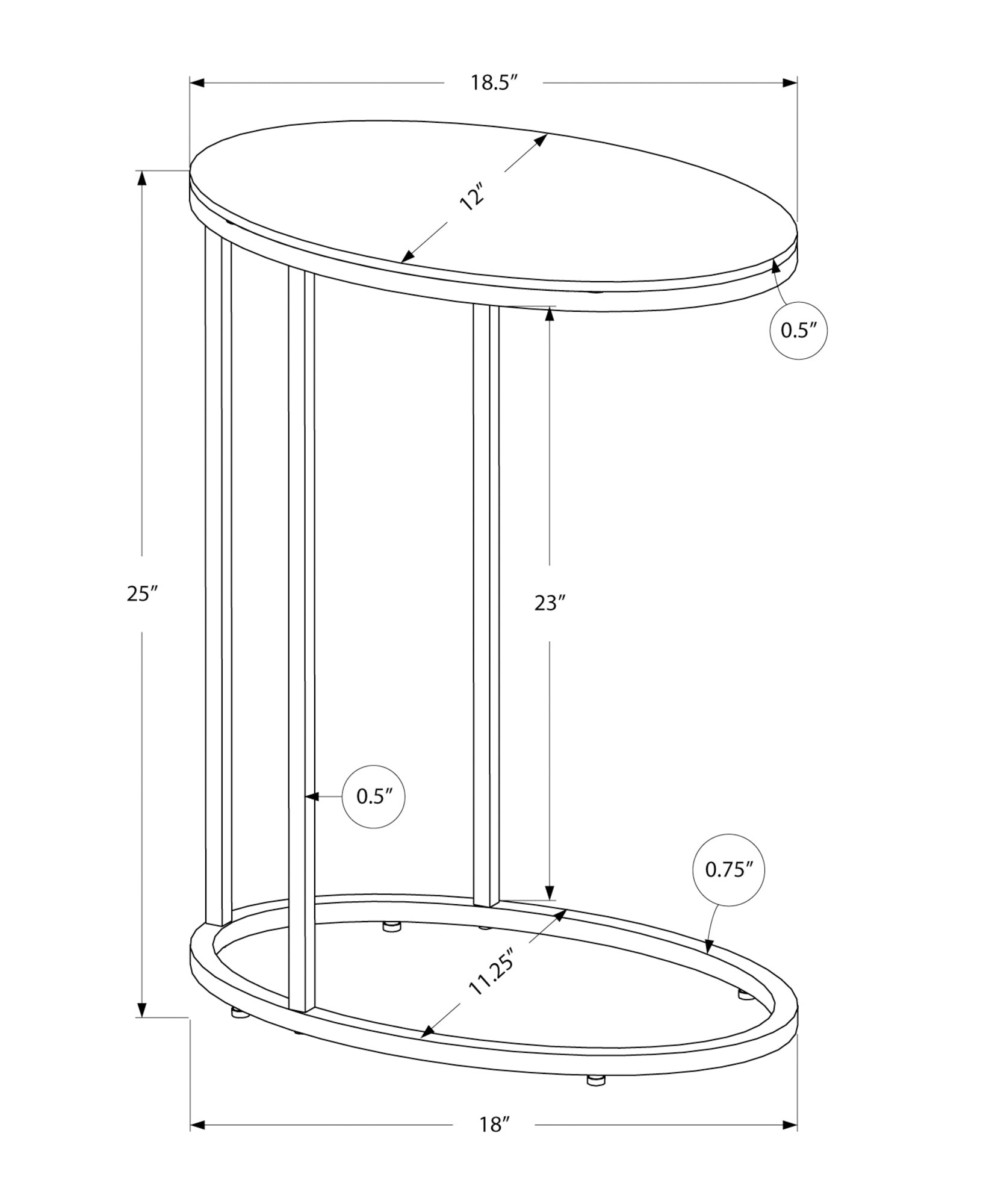 Oval Grey with Chrome Metal Accent Table