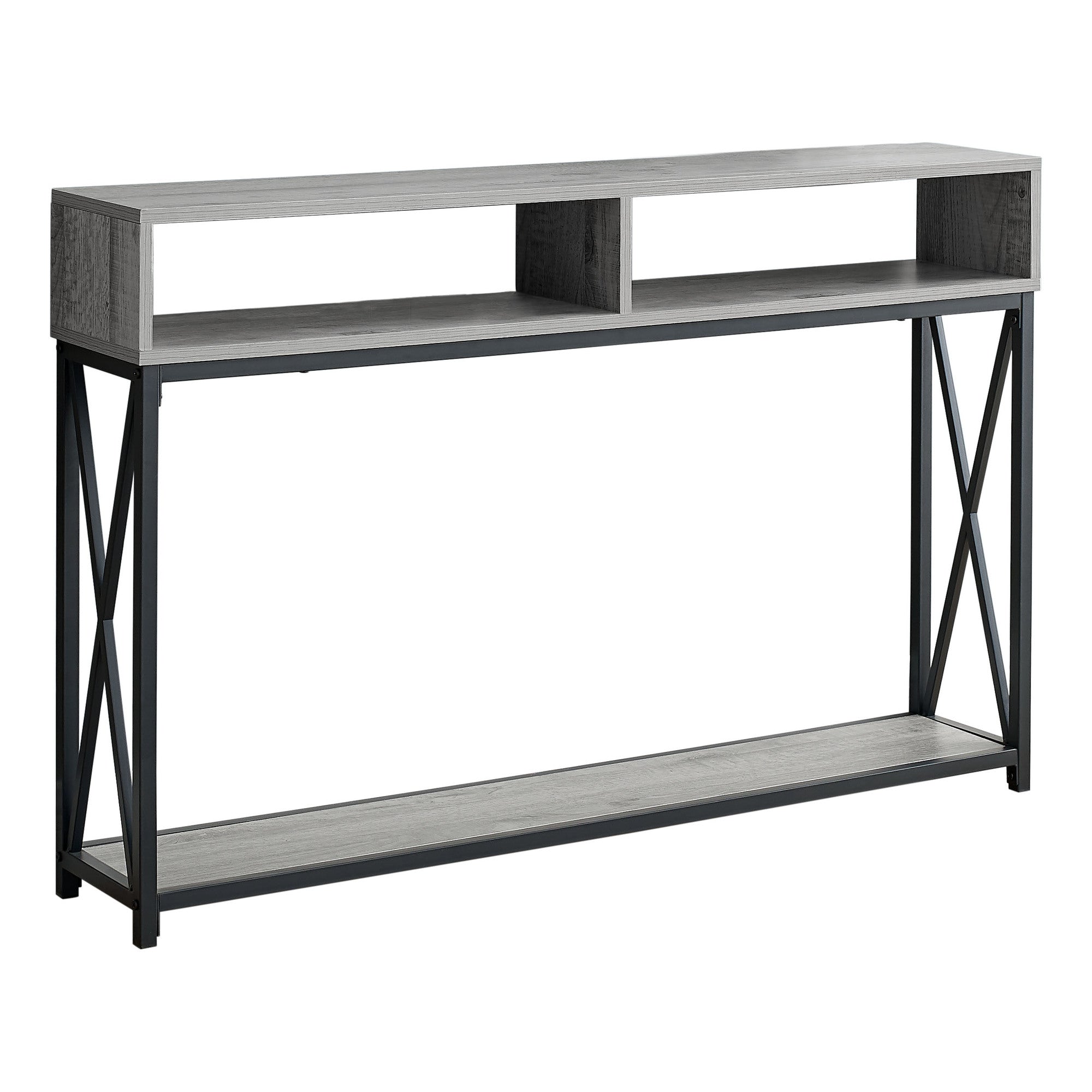 48" Rectangular GreywithBlack Metal Hall Console with 2 Shelves Accent Table