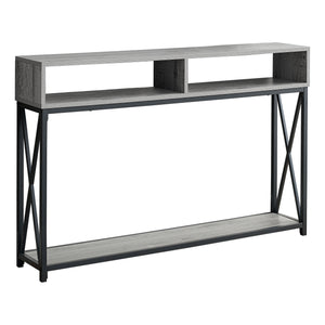 48" Rectangular GreywithBlack Metal Hall Console with 2 Shelves Accent Table