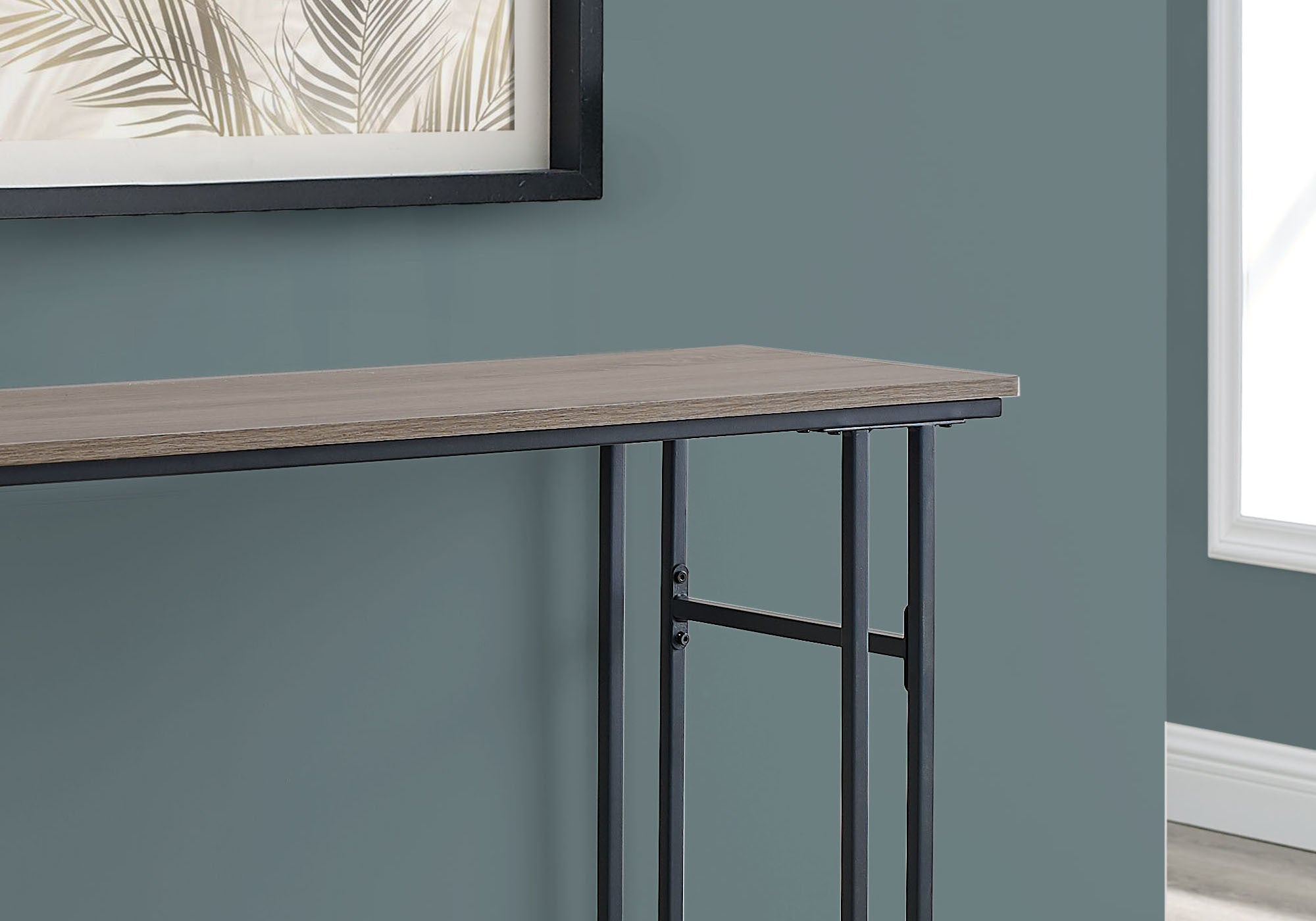 48" Rectangular GreywithBlack Metal Hall Console Accent Table