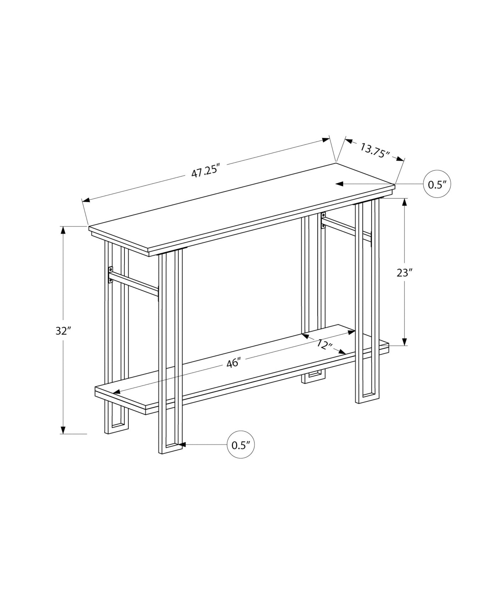 48" Rectangular GreywithBlack Metal Hall Console Accent Table