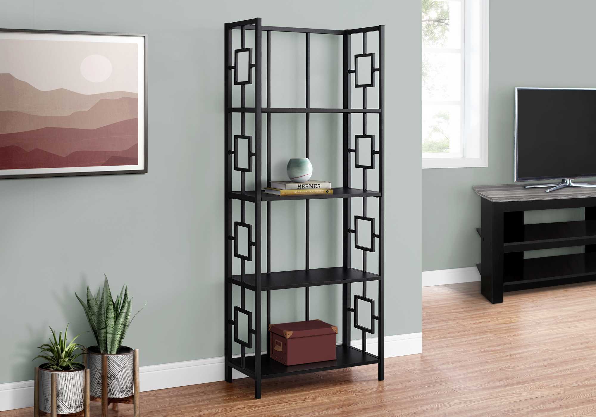 62" 4 Tier Bookcase BlackwithBlack Metal Etagere