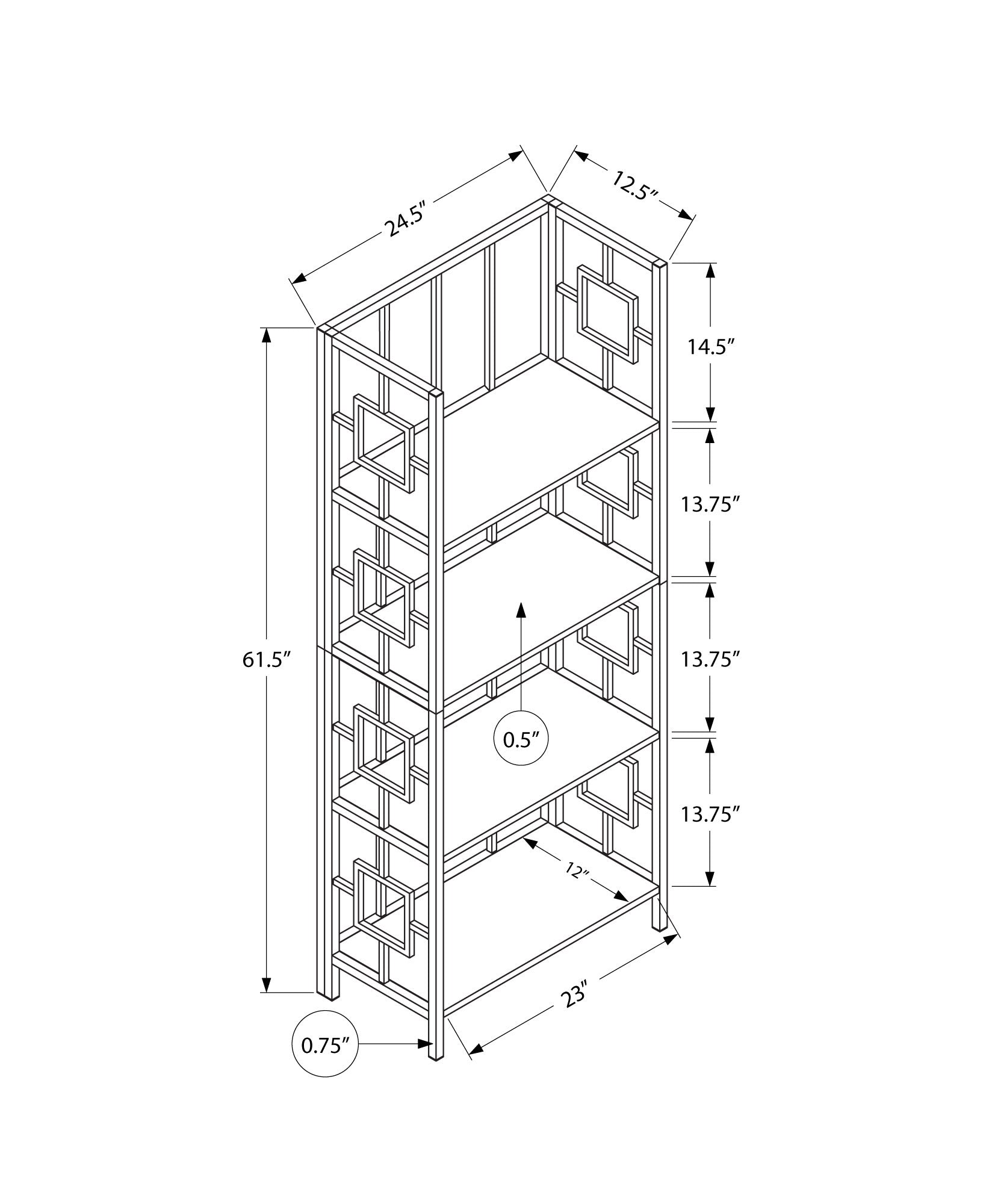 62" 4 Tier Bookcase BlackwithBlack Metal Etagere