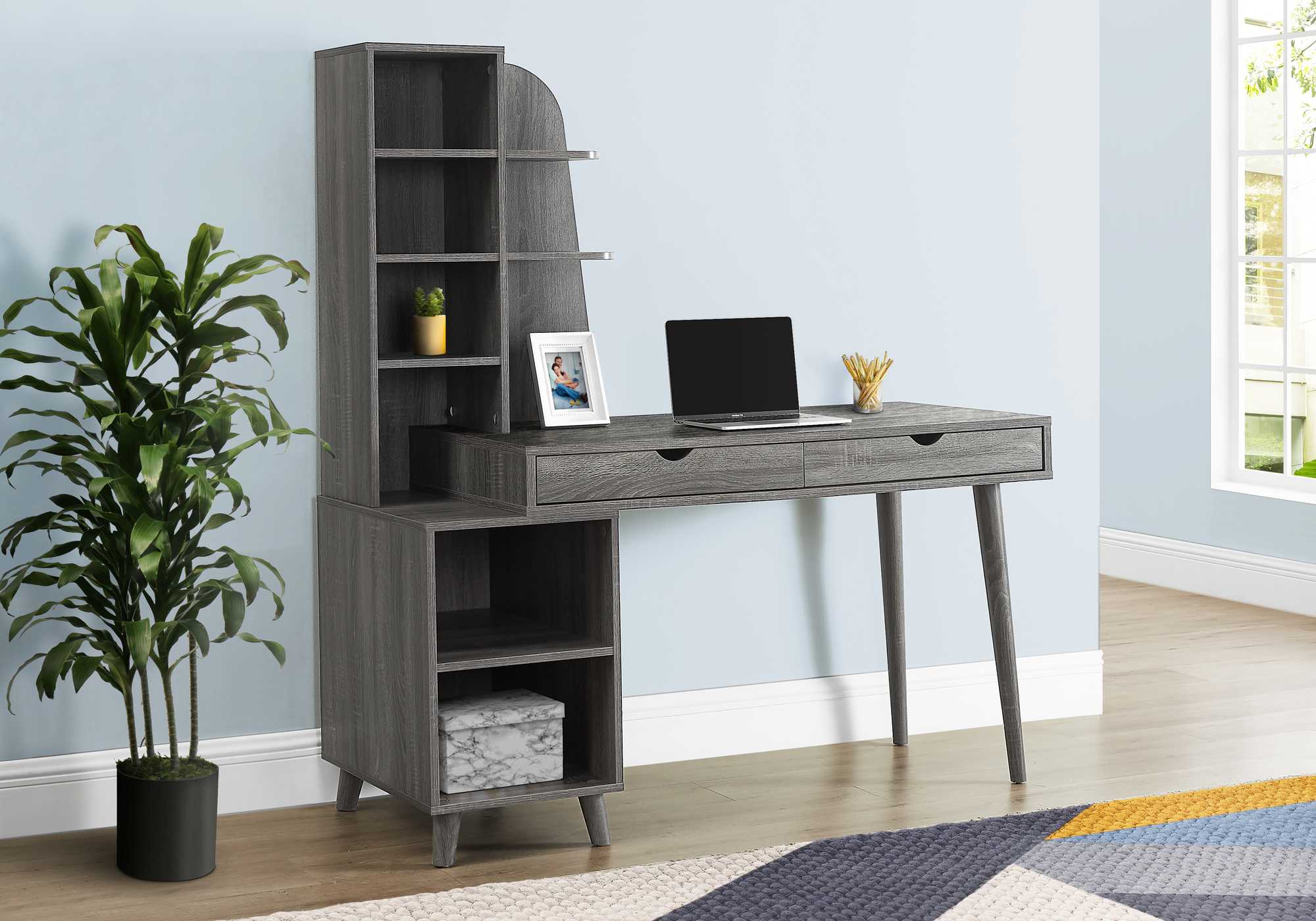 55" Grey Computer Desk with Bookcase