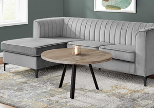 Round Taupe Reclaimed Wood with Black Metal Coffee Table