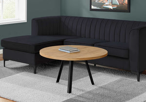Round Golden Pine with Black Metal Coffee Table