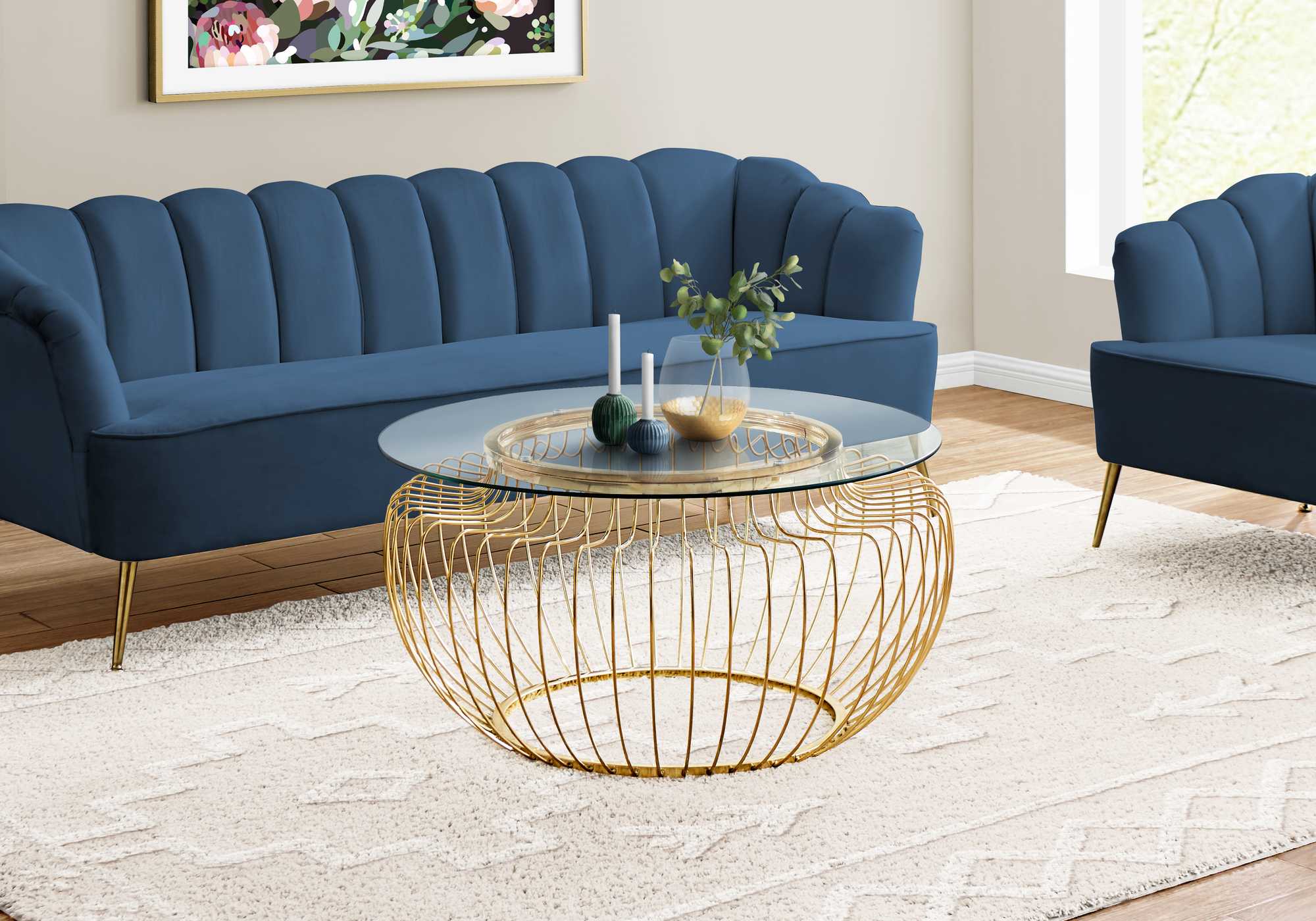 Round Gold Metalwith Tempered Glass Coffee Table