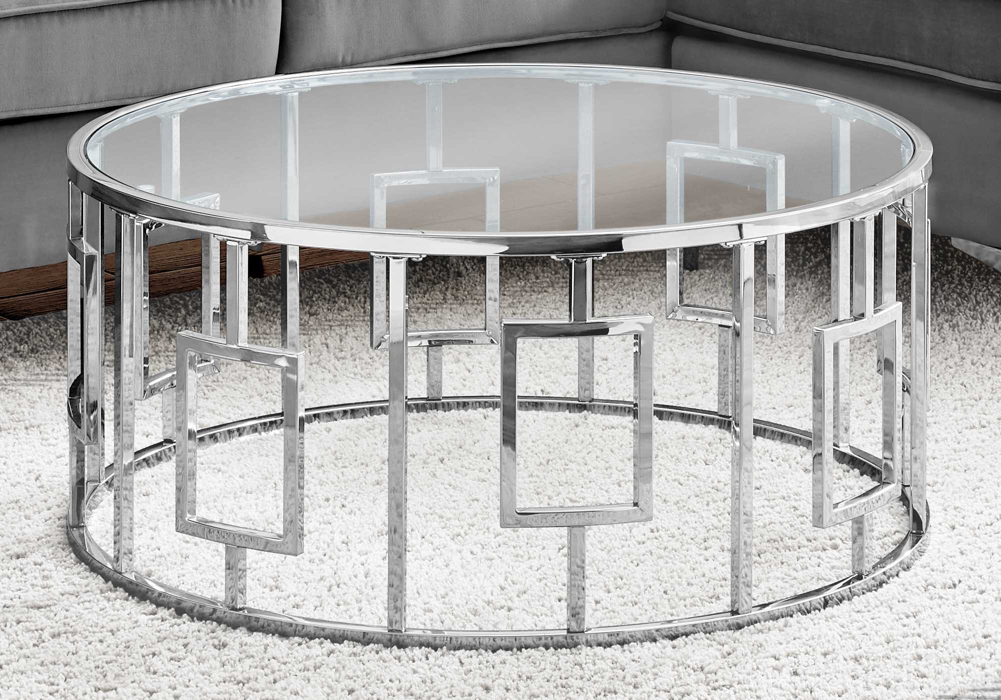 Round Chrome Metal with Tempered Glass Coffee Table