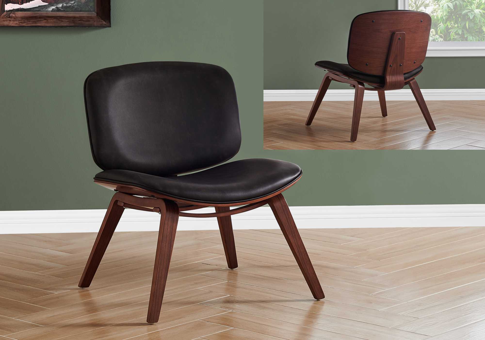 Dark Brown Leather Look Fabric Accent Chair
