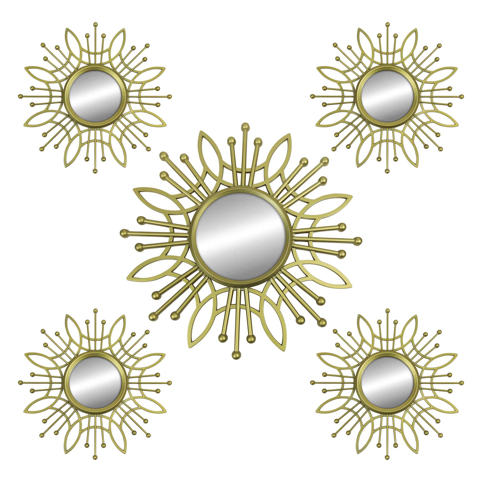 Sunburst-Style Wall Mirror with Matte-Gold Finish