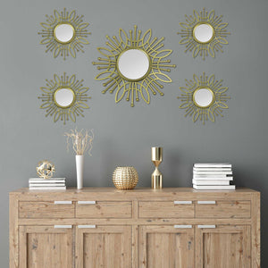 Sunburst-Style Wall Mirror with Matte-Gold Finish