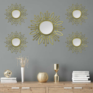 Sunburst-Style Wall Mirror with Matte-Gold Finish
