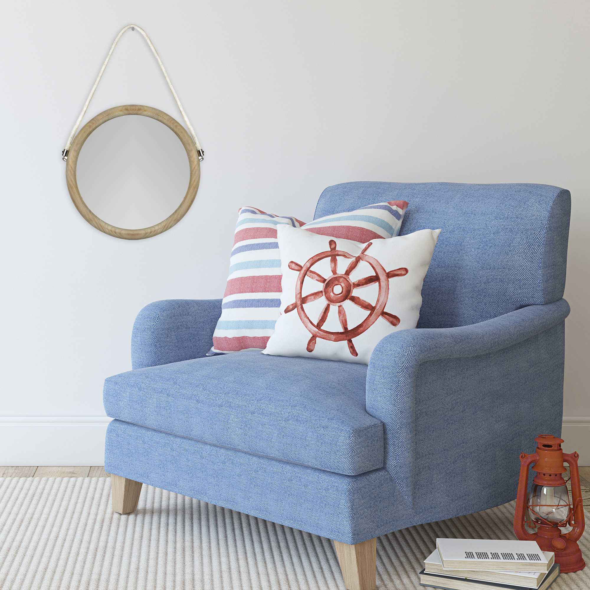 Round Wall Mirror with Ivory-washed Finish