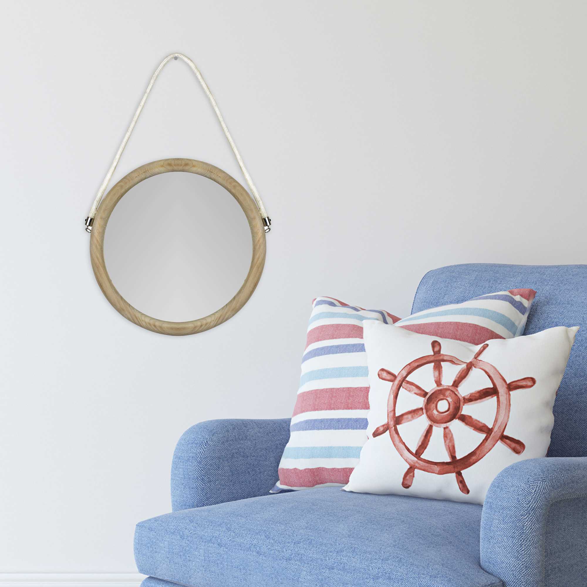 Round Wall Mirror with Ivory-washed Finish