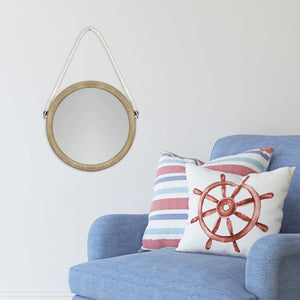 Round Wall Mirror with Ivory-washed Finish