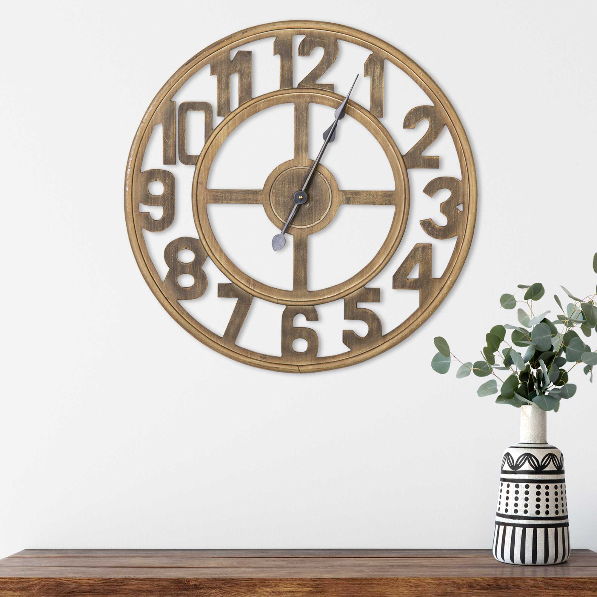 23" Round Wooden Open-Face Wall Clock