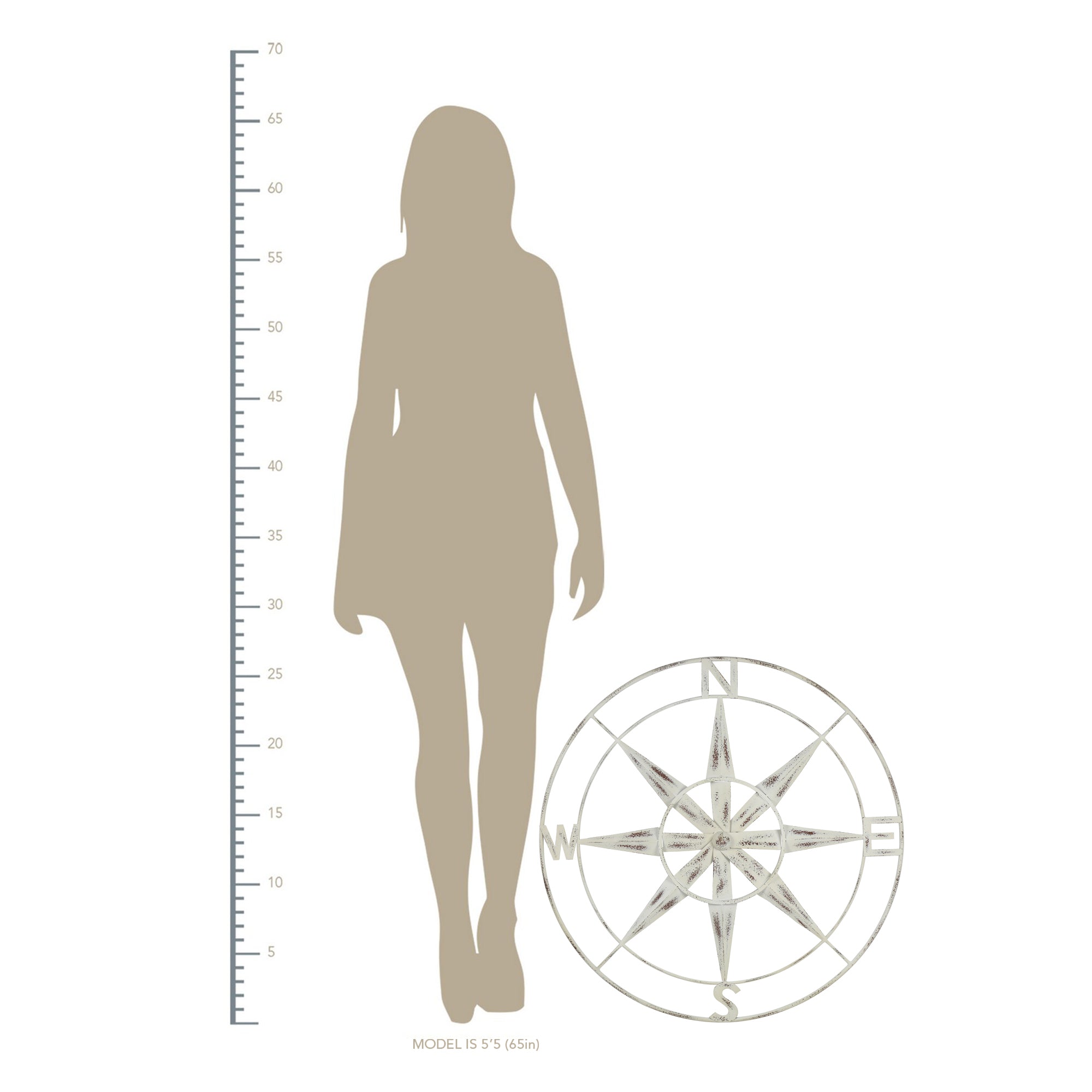 Nautical Compass Metal Wall Decor with Distressed White Finish