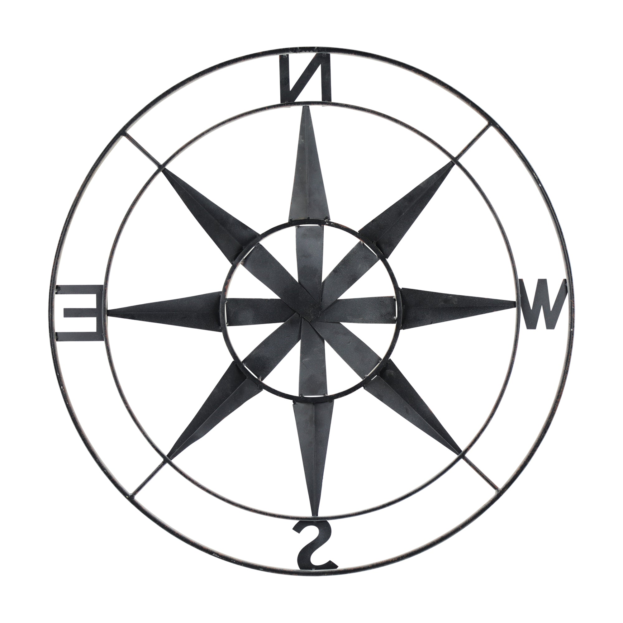 Nautical Compass Metal Wall Decor with Distressed White Finish
