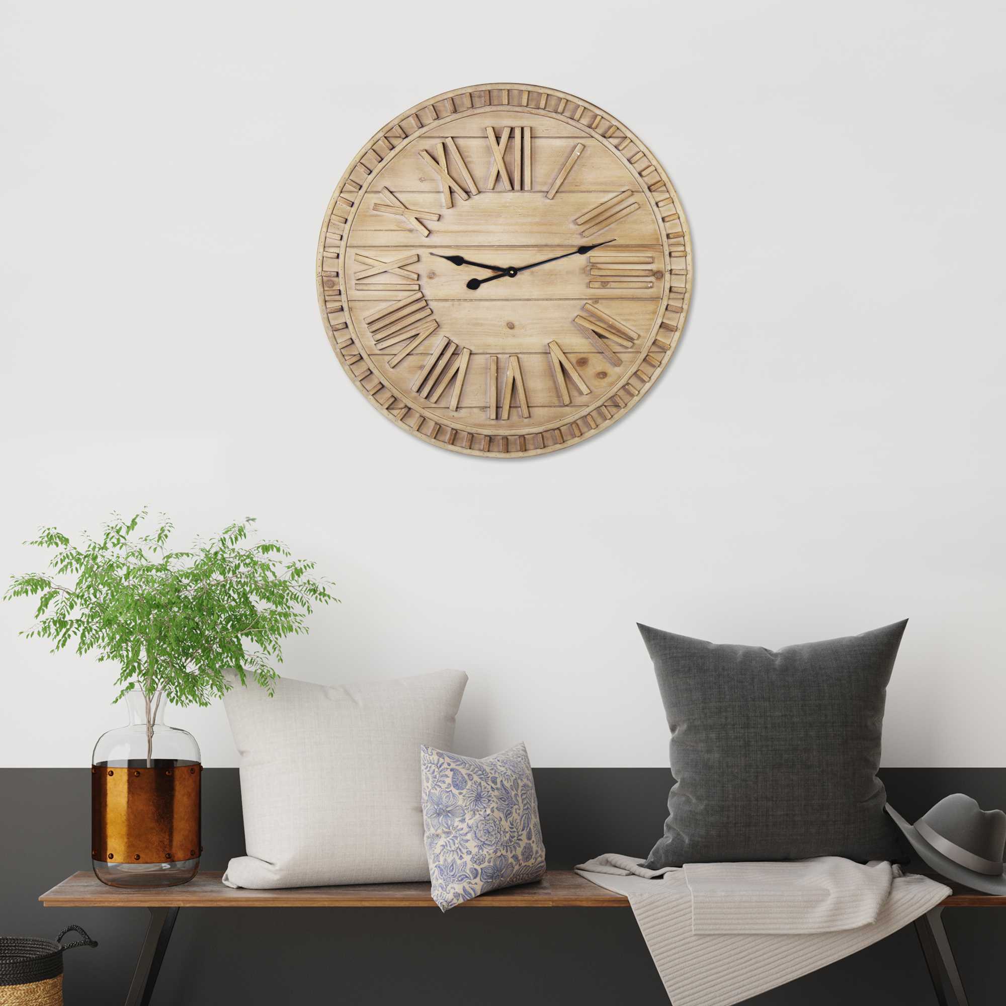 31.50 Round Wooden Face Nature-Inspired Wall Clock