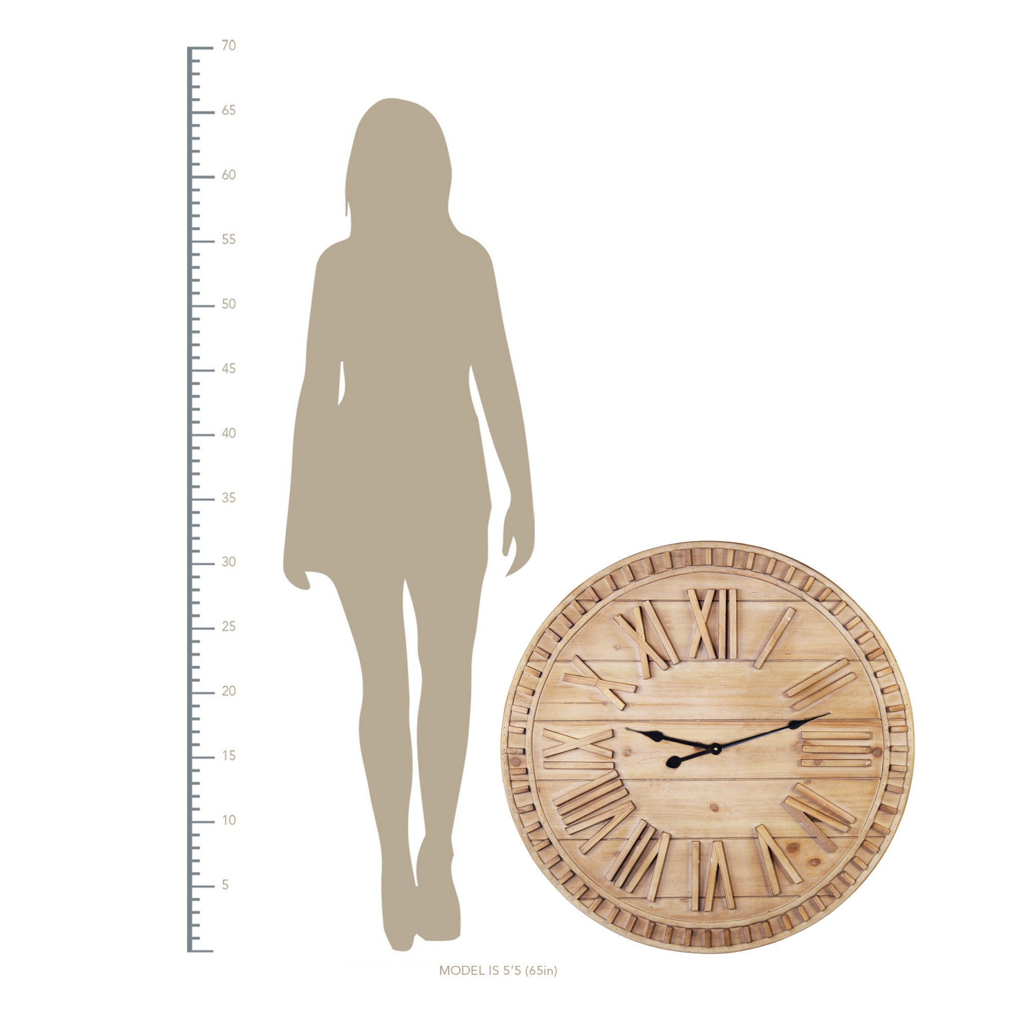 31.50 Round Wooden Face Nature-Inspired Wall Clock