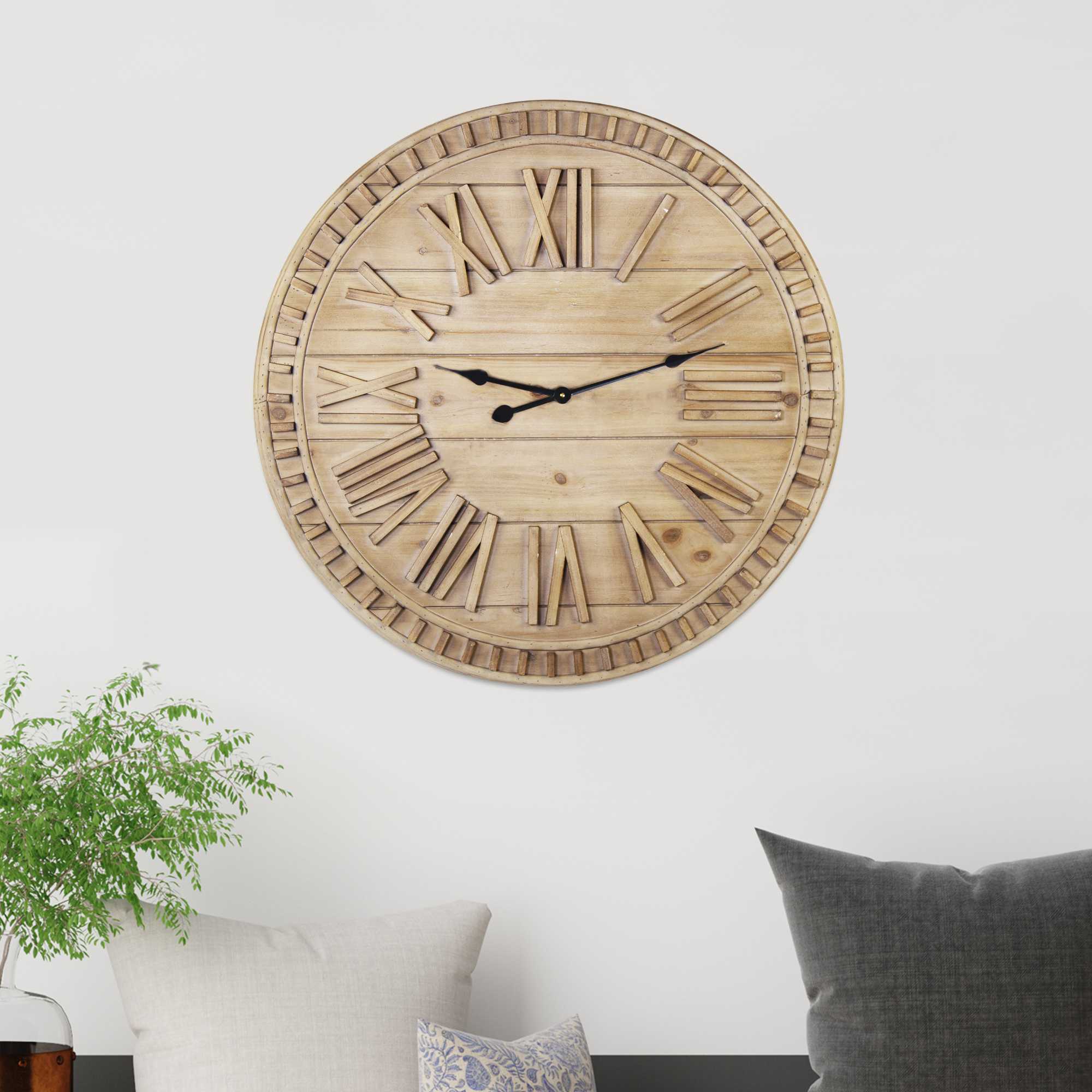 31.50 Round Wooden Face Nature-Inspired Wall Clock