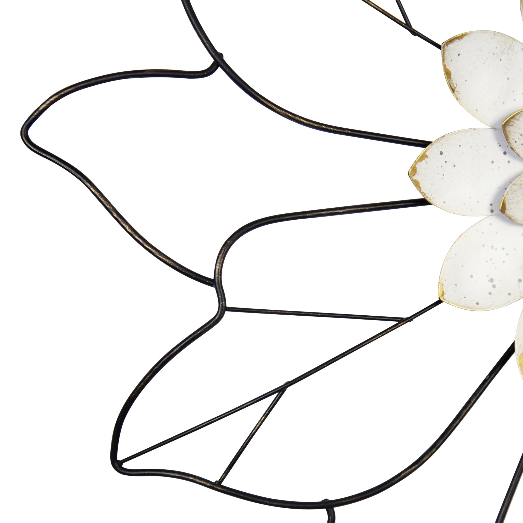 White Flower Wall Decor with Matte Black Leaves