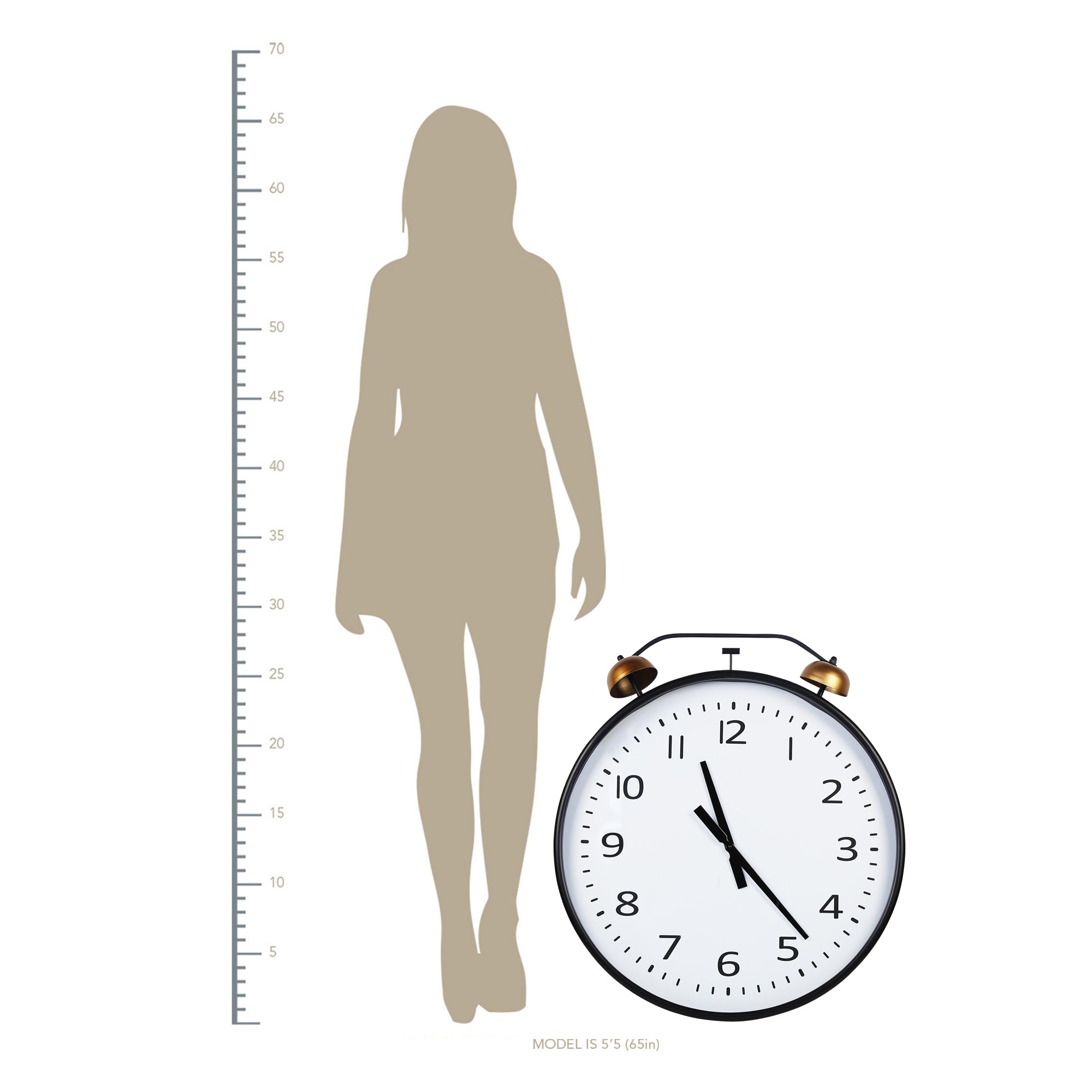 24" Round Metal Wall Clock with Bronze Twin Faux Bell