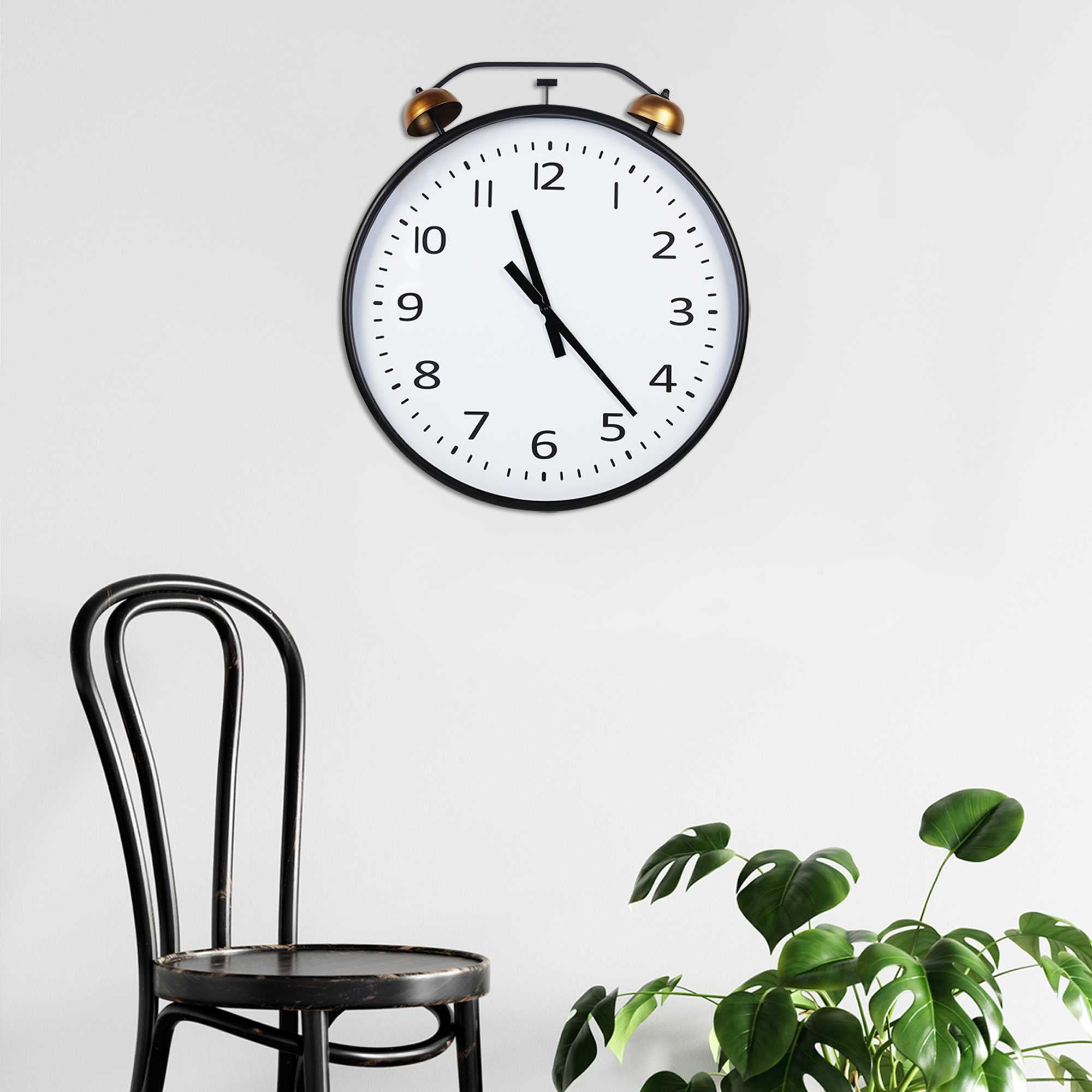 24" Round Metal Wall Clock with Bronze Twin Faux Bell