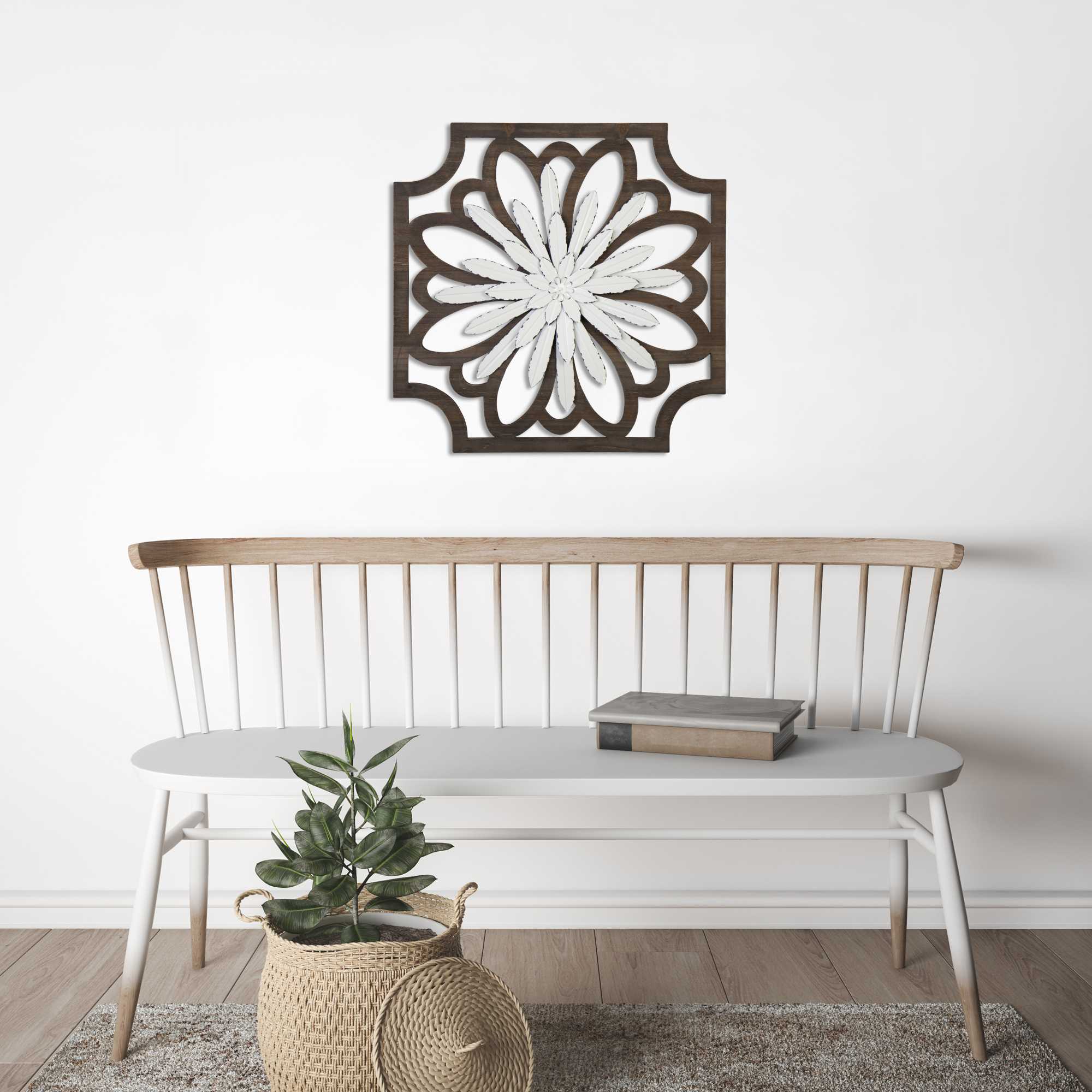 Flower Framed Wall Art with Walnut Finish