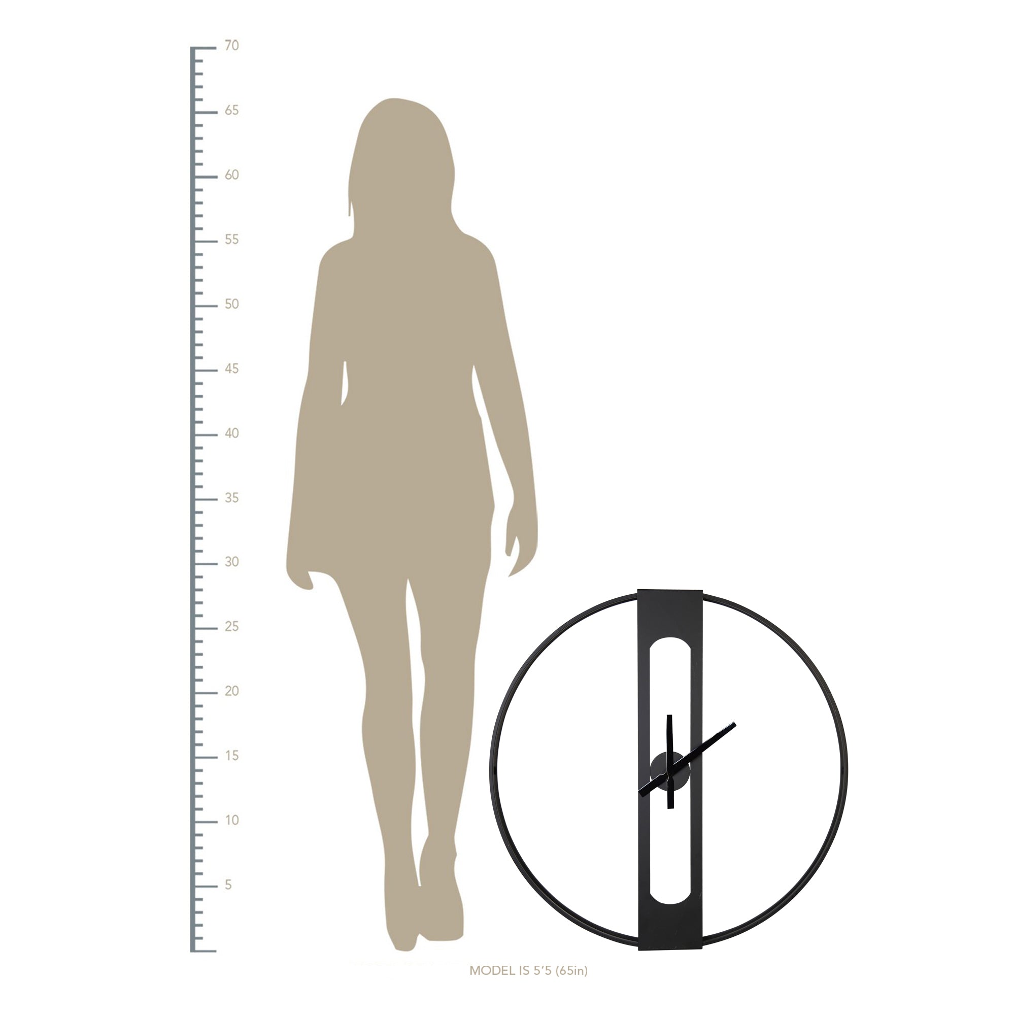 28" Round Metal Matte Black Wall Clock