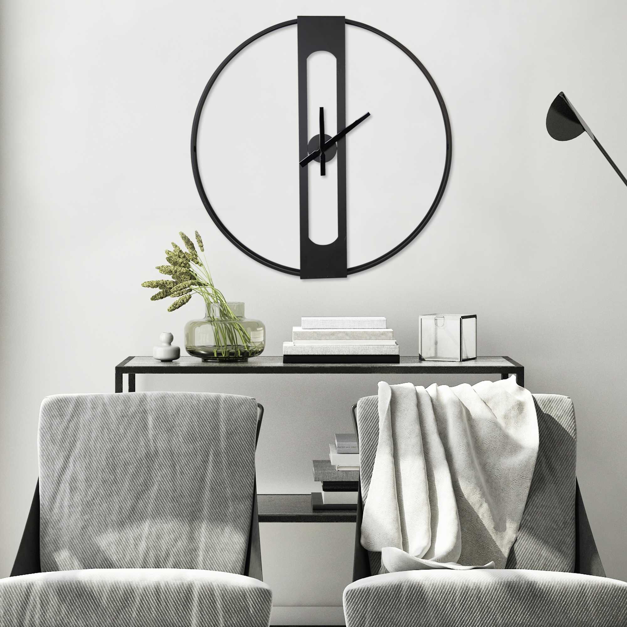 28" Round Metal Matte Black Wall Clock